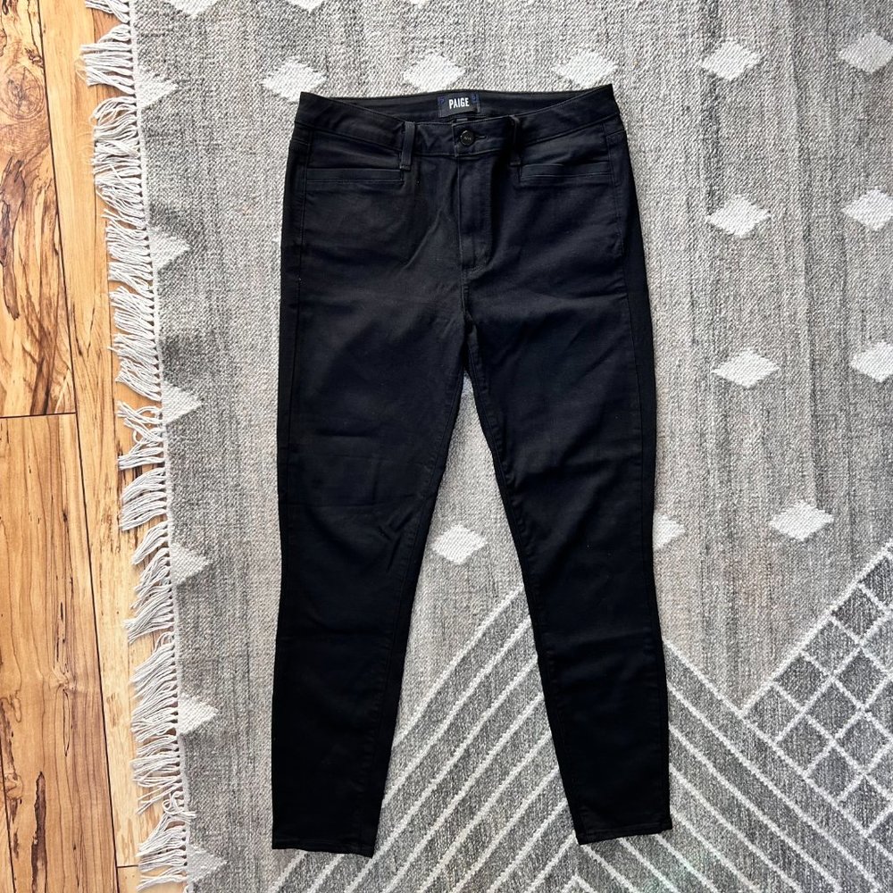 Paige Hoxton High-Rise Skinny Jeans, Black, Size 30
